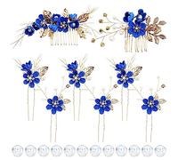 inSowni 20 Pack Decorative Flower Bridal Wedding Hair Side Combs+U-shaped Flower Hair Pins+Twist Spiral Pearl Hair Pins Headpieces Accessories for Brides Bridesmaids Women Girls (Royal Blue)