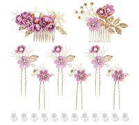 inSowni 20 Pack Purple Decorative Flower Bridal Wedding Hair Side Combs+U-shaped Flower Hair Pins+Twist Spiral Pearl Hair Pins Headpieces Accessories for Brides Bridesmaids Women Girls (Purple)