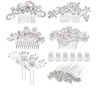 inSowni 32 Pack Silver Wedding Hair Side Combs Slides+U-shaped & Twist Spiral Bridal Hair Pins Headpieces Clips Barrettes Rhinestones Pearls Hair Accessories for Women Girls Brides Bridesmaids