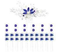 inSowni 33 Pack Royal Blue Rhinestone Pearl Crystal Flower Bridal Hair Side Combs Slides+Gems Spiral Hair Clips+U Shaped Hair Pins Wedding Headpieces Accessories for Women Girls Brides Bridesmaids