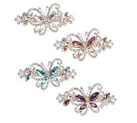 inSowni 4 Pack Luxury Glitter Sparkly Jeweled Gems Crystal Rhinestone Butterfly Metal French Barrettes Alligator Snap Hair Clips Pins Headpieces Hair Accessories for Women Girls