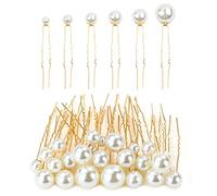 inSowni 54 Pieces Gold U-shaped Pearl Wedding Hair Pins Bridal Bobby Hair Pins Prom Formal Party Headpieces for Brides Briedesmaids Women Girls