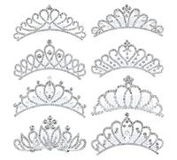 inSowni 8 Pack Decorative Silver Metal Princess Birthday Party Prom Wedding Pearl Rhinestone Crown Hair Side Combs Slides Tiaras Hair Pins Accessories for Kids Teens Girls Women Brides