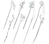 inSowni 8 Pieces Decorative Retro Crystal Pearl Silver Hair Sticks Pins with Pendants Asian Chinese Hanfu Cloud Star Lotus Flower Hair Forks Chopsticks Bun Updo Holders Long Hairpins for Women Girls