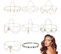 inSowni 8 Pieces Gold Head Chains with Leaf Pearl Gem Rhinestone Coin Festival Prom Wedding Bridal Jewelry Boho Headbands Tassel Forehead Chain Headwear Headpieces for Women Girls