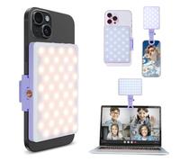 Inspack 60 LED Selfie Light for iPhone, with Back Clip & Front, Portable Phone Clip for Tiktok Video Recording, Zoom Calls Lighting Computer, High Power Rechargeable with 3 Light Modes, Purple