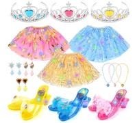 INSPIMYST Light-Up Princess Dress Up Shoes, 3 Themes Princess Costume for Girls with Earrings Necklaces Crown for 3 4 5 6 Aged Kids Girls Birthday Halloween Christmas Gifts