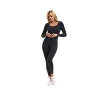 INSPIRADORA Women's Black Long Sleeve Jumpsuit Full Body Suit Square Neck Compression Romper for Yoga Workout, Black, S