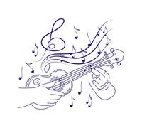 Inspiration Ukulele Playing Small Guitar Hawaiian Flying Notes Music Vinyl Wall Decals 65.6x77cm Do not Damage The Wall Surface DarkBlue