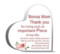 Inspirational Acrylic Hearts Plaques Bonus Mom Thank You For Being Such An Important Piece Of My Life Desk Decorative Sign Acrylic Sign For Office Home Desk Table Shelf 4x4 Inch