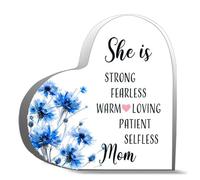 Inspirational Acrylic Hearts Plaques She Is Strong Fearless Warm Loving Patient Selfless Mom Acrylic Decoration Gift For Couple Parent Women Mom Husband Wife 4X4Inch Inch