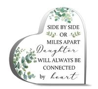 Inspirational Acrylic Hearts Plaques Side By Side Or Miles Apart Daughter Will Always Be Connected By Heart Acrylic Decoration Gift For Couple Parent Women Mom Husband Wife 4X4Inch Inch