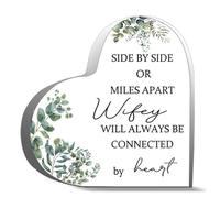 Inspirational Acrylic Hearts Plaques Side By Side Or Miles Apart Wifey Will Always Be Connected By Heart Acrylic Decoration Gift For Couple Parent Women Mom Husband Wife 4X4Inch Inch