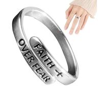 Inspirational Adjustable Rings For Women - 925 Sterling Silver Faith Over Fear Open Ring, Dainty Motivational Jewelry | Adjustable Encouragement Ring For Girls Men Women, Positive Quote Jewelry Gift F