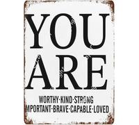 Inspirational Affirmations Motivational Quote Square Rerto Metal Tin Sign Wall Decor You Are Worthy Kind Vintage Alumium Sign For Home Office Nursery 5.5X8 inches