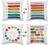 Inspirational All Feelings are Okay Reversible Grounding Technique Throw Pillow Covers 18x18 in Set of 2, Home Mental Health Therapist Office Decorative Cushion Covers, Therapist Gifts for Women