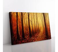 Inspirational Autumn Forest Canvas Wall Art Print Ready to Hang, Framed Picture for Living Room Bedroom Home Office Décor, 50x35 cm (20x14 Inch)
