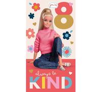 Inspirational Barbie 8th Birthday Card, Always Be Kind Theme, Pink and Gold Design