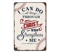 Inspirational Baseball Tin Sign - "I Can Do All Things Through Christ" Wall Art Decor for Boys' Bedroom, Sports Room, or Baseball Fans 8x12 Inch