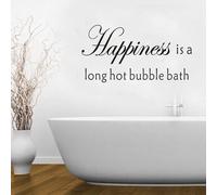 Inspirational Bathroom Quotes Wall Decals: Home Vinyl Art Family Wall Stickers - Happiness is A Long Hot Bubble Bath 21" X 11"