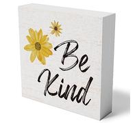 Inspirational Be Kind Wooden Box Sign Decorative Kindness Wood Box Sign Home Office Decor Sunflower Rustic Farmhouse Square Desk Decor Sign for Shelf 5x5 inch