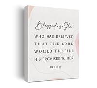 Inspirational Bible Verse Canvas Print Decor Pink Luke 1 : 45 Christian Wall Painting Posters 12”X15” Boho Home Office Decoration (Framed)…