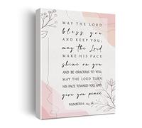 Inspirational Bible Verse Canvas Print Decor Pink Numbers 6 : 24-26 Christian Wall Painting Posters 12”X15” Scripture Home Office Decoration (Framed)