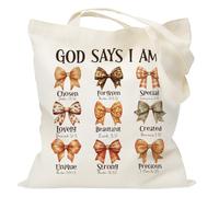 Inspirational Bible Verse Canvas Tote Bags Christian Gifts for Women, God Says I Am Bows Bible Verse Canvas Tote Multipurpose Supplies, Religious Birthday Catholic Spiritual & Baptism Gifts -4