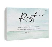 Inspirational Bible Verse Matthew 11 : 28 Wall Decor Religious Christian Gifts for Women Scripture Canvas Painting Posters Artwork for Home Office Prayer Room Decor 12”X15” (Framed)