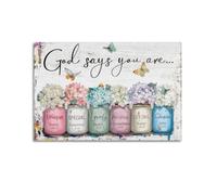 Inspirational Bible Verse Wall Art God Says You Are Wall Sayings Flowers in Mason Jar Picture Print Christian Gift Quotes Poster for Women Girl Bedroom Decor20x30inch(50x75cm)