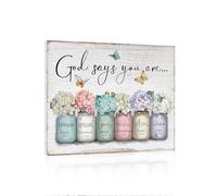 Inspirational Bible Verse Wall Art: God Says You Are Wall Sayings Flowers in Mason Jar Picture Print Christian Gift Quotes Poster for Women Girl Bedroom Decor 12" x 15"