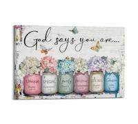 Inspirational Bible Verse Wall Art God Says You Are Wall Sayings Flowers in Mason Jar Picture Print Christian Gift Quotes Poster for Women Girl Bedroom Decor20x30inch(50x75cm)
