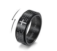 Inspirational Bible Verses Christian Jesus Christ Lord Prayer Stress Relief Spinner Fidget Ring for Men Women Anxiety Finger Rotate Freely Stainless Steel Birthday Valentine's Day Gift (Black, 9)