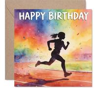 Inspirational Birthday Card - Bursting with Birthday Energy - Runner Silhouette on Vibrant Multicolour Background - 145mm Square, Envelope Included