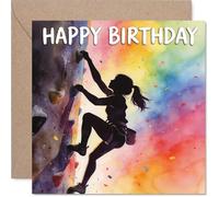 Inspirational Birthday Card - Chase New Heights - Climber Silhouette on Vibrant Rainbow Background - Adventure-packed Birthday Greeting - 145mm Square, Envelope Included