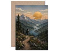 Inspirational Birthday Card, Chase New Horizons | Scenic Hiker on Mountain Path with Golden Sunset, Adventure-filled Design for the Nature Lover, 5X7 Inch, Envelope Included