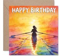 Inspirational Birthday Card - Chasing Adventures at Sunset - Rowing Silhouette on Vibrant Water - A Card That Captures the Spirit of Celebration - 145mm Square, Envelope Included
