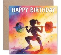 Inspirational Birthday Card - Empowering Birthday Vibes - Vibrant Silhouette of a Woman Lifting Weights - Celebrate Strength in Style - 145mm Square, Envelope Included