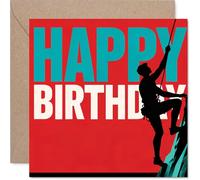 Inspirational Birthday Card - Reach New Heights on Your Birthday - Striking Climber Silhouette Against Bold Red - 145mm Square, Envelope Included