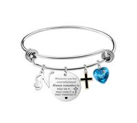 Inspirational Bracelet for Women, Initial Letter Charm bracelet for Female Cross Motivational Gifts for Her Daughter Sister Friends Back to School Birthday Christmas Presents, diameter 6 cm, Stainless