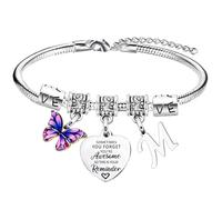 Inspirational Bracelet with Initial You Are Awesome Butterfly Charm A-Z Letter for Friends - Gifts for Sister Daughter Granddaughter 26 Letters Alphabet (Letter M)