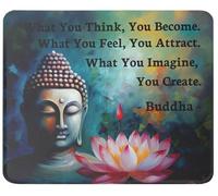 Inspirational Buddha Quotes Mouse Pad, What You Think You Become, Spiritual Yoga Quote Mousepad with Non-Slip Rubber Base, Buddhism Zen Meditation Gifts