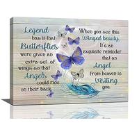 Inspirational Butterfly Canvas Wall Art Memorial Quotes Wall Decor Purple Butterfly Feather Heaven Pictures Prints Framed Painting Modern Artwork for Gifts Bedroom Living Room Office 16"x12"