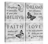 Inspirational Butterfly Wall Art Canvas, 4 Panels, Grey Decor, 16x16inch
