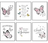 Inspirational Butterfly Wall Art Canvas Prints, Motivational Positive Quotes Poster Gallery Picture, Wall Decor Gift For Living Room Decor 50x70Cmx6 Frameless