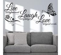 Inspirational Butterfly Wall Stickers with Quote: Live Every Moment, Laugh Every Day, Love Beyond Words - DIY Peel and Stick Wall Decals for Living Room, Bedroom, Office, Hallways, Stairs, Home Decor