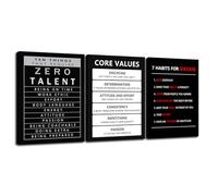 Inspirational Canvas Core Values Posters 10 Things that Require Zero Talent Wall Art Pictures 7 Habits For Success Print Artwork Painting for Office Framed Modern Canvas Wall Art(12"x16"x3pcs)