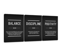 Inspirational Canvas Wall Art 3 Pieces Balance Positivity Poster Motivational Picture Discipline Noun Canvas Print Artwork Framed for Home Living Room Gym Office Wall Decor Ready to Hang[60''Wx 28''H]