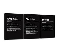 Inspirational Canvas Wall Art Ambition Discipline Success 3 Panels Motivational Entrepreneur Quotes Poster Painting Modern Inspiring Artwork for Home Living Room Office Gym Decor (20"x28"x3pcs)