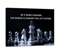 Inspirational Canvas Wall Art Motivational International Chess Poster Be A Game Changer The World Is Already Full Of Players Pictures Painting Print Artwork Office Wall Decor Framed[30″W X 40″H]